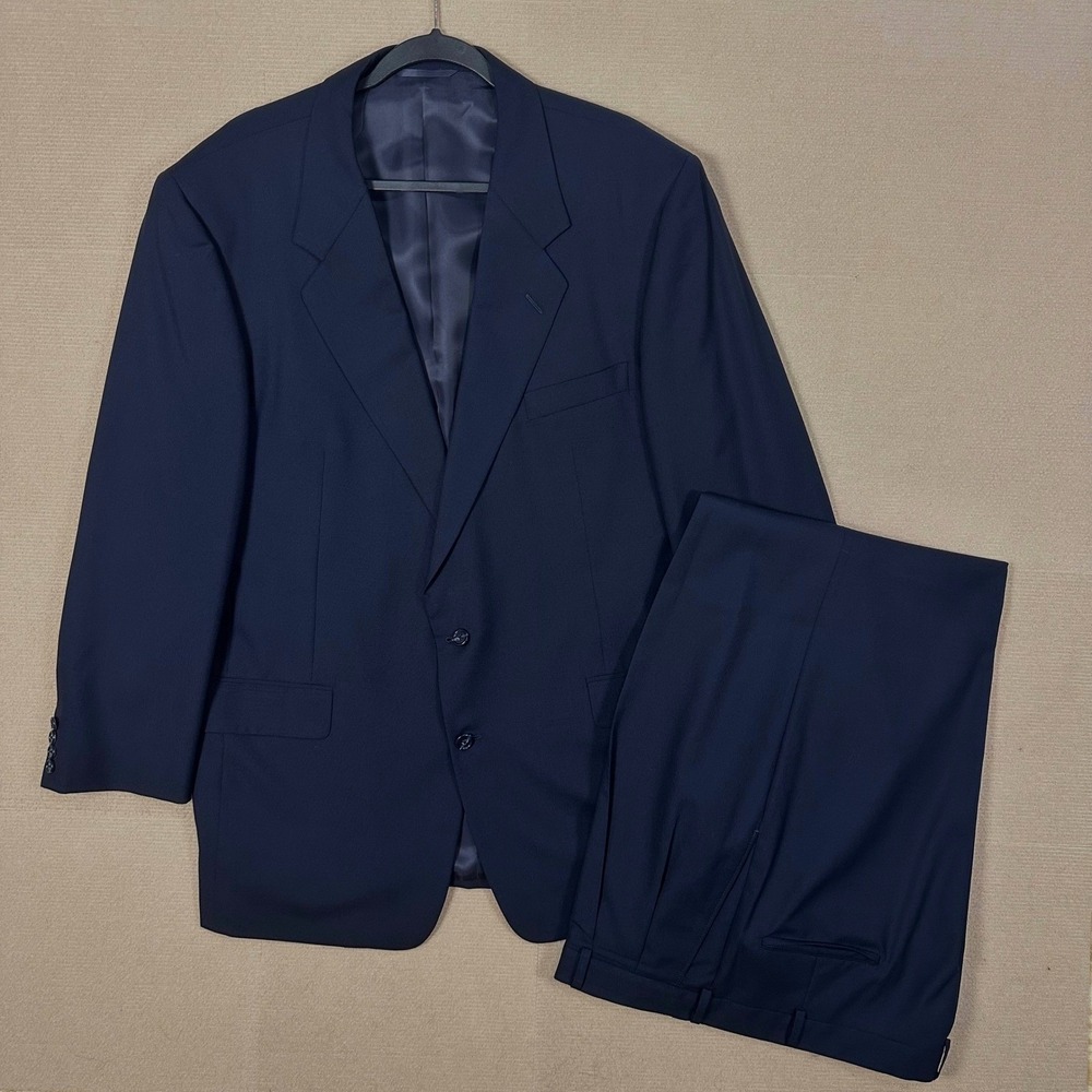 Vintage Hickey Freeman Wool Suit Men 48L (39x31) Navy Boardroom Pleated USA